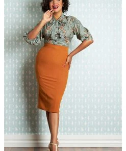 Miss Candyfloss Kinsley Fire 40's Pencil Skirt Rust