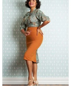 Miss Candyfloss Kinsley Fire 40's Pencil Skirt Rust