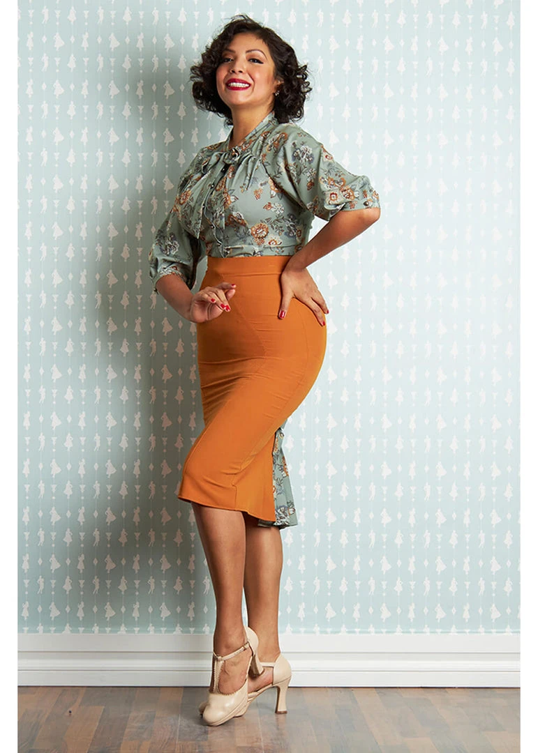 Miss Candyfloss Kinsley Fire 40's Pencil Skirt Rust
