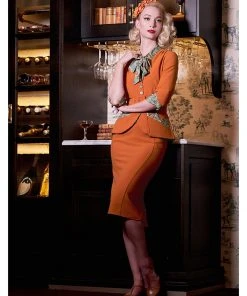 Miss Candyfloss Kinsley Fire 40's Pencil Skirt Rust