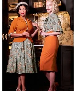 Miss Candyfloss Kinsley Fire 40's Pencil Skirt Rust