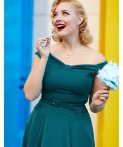 Miss Candyfloss Ida Kat 50's Swing Dress Teal