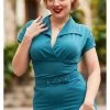 New In Miss Candyfloss Fancy Kat 40's Pencil Dress Teal
