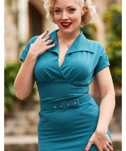 New In Miss Candyfloss Fancy Kat 40's Pencil Dress Teal