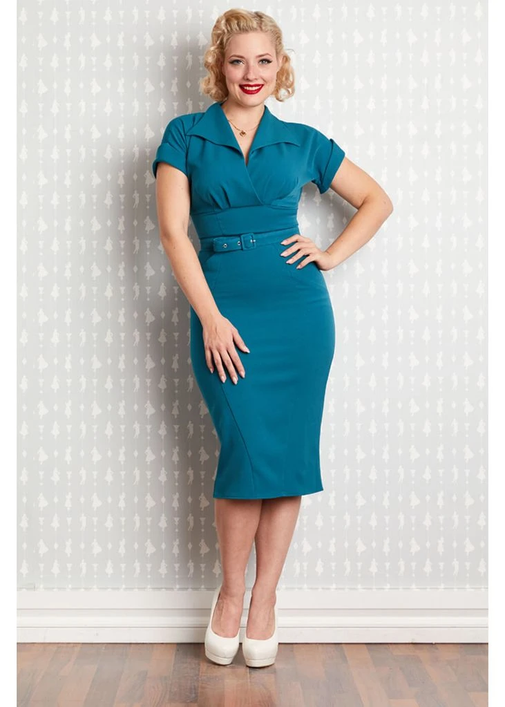 New In Miss Candyfloss Fancy Kat 40's Pencil Dress Teal