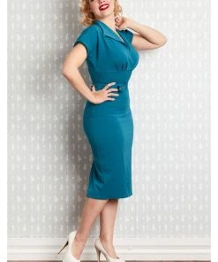 New In Miss Candyfloss Fancy Kat 40's Pencil Dress Teal