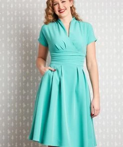 New In Miss Candyfloss Sarita 40's Swing Dress Clear Blue