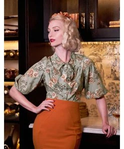 New In Miss Candyfloss Janelle Amber 40's Blouse Rust