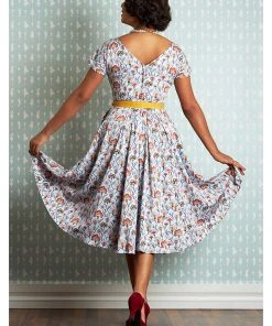 New In Miss Candyfloss Halo Floral 50's Swing Dress Sky Blue