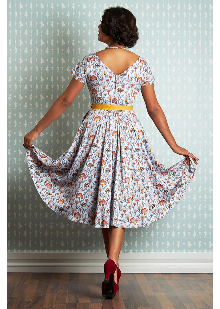 New In Miss Candyfloss Halo Floral 50's Swing Dress Sky Blue