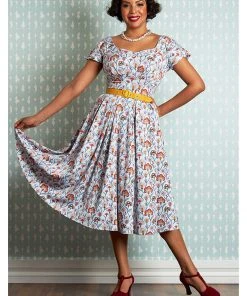 New In Miss Candyfloss Halo Floral 50's Swing Dress Sky Blue