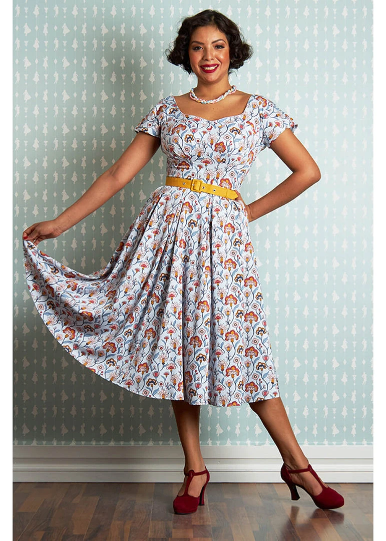 New In Miss Candyfloss Halo Floral 50's Swing Dress Sky Blue