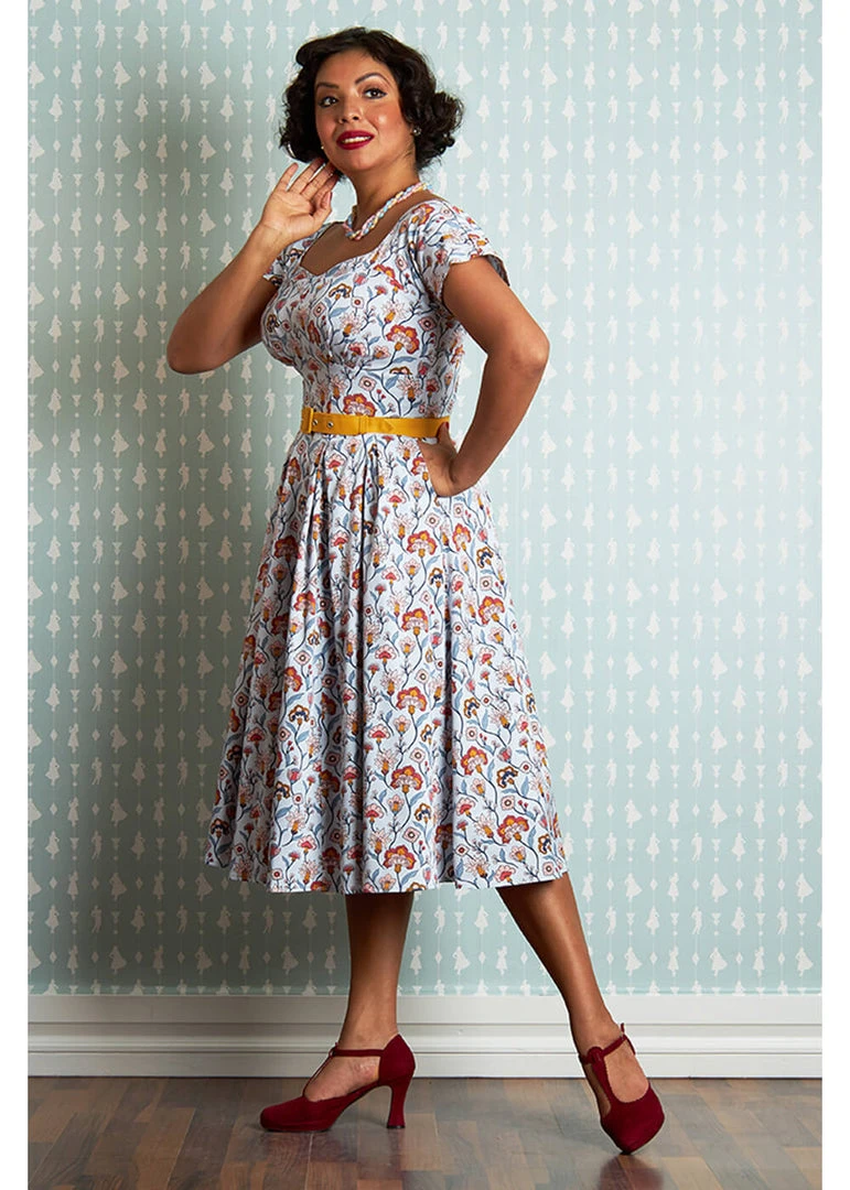 New In Miss Candyfloss Halo Floral 50's Swing Dress Sky Blue