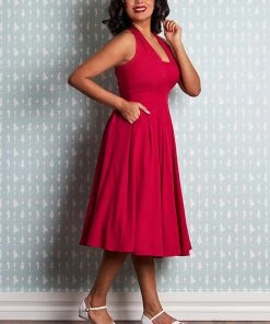 Miss Candyfloss Myra Cerise 50's Halter Swing Dress Red