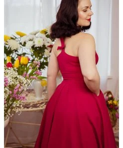 Miss Candyfloss Myra Cerise 50's Halter Swing Dress Red