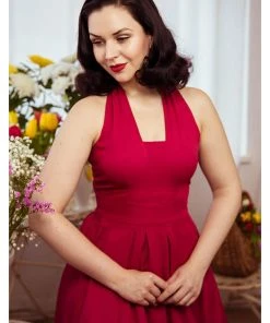 Miss Candyfloss Myra Cerise 50's Halter Swing Dress Red