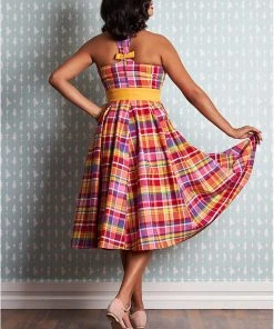 Miss Candyfloss Myrtle Tartan 50's Swing Dress Pink