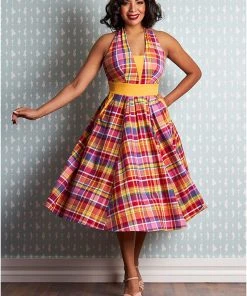 Miss Candyfloss Myrtle Tartan 50's Swing Dress Pink