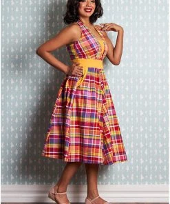 Miss Candyfloss Myrtle Tartan 50's Swing Dress Pink