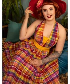 Miss Candyfloss Myrtle Tartan 50's Swing Dress Pink