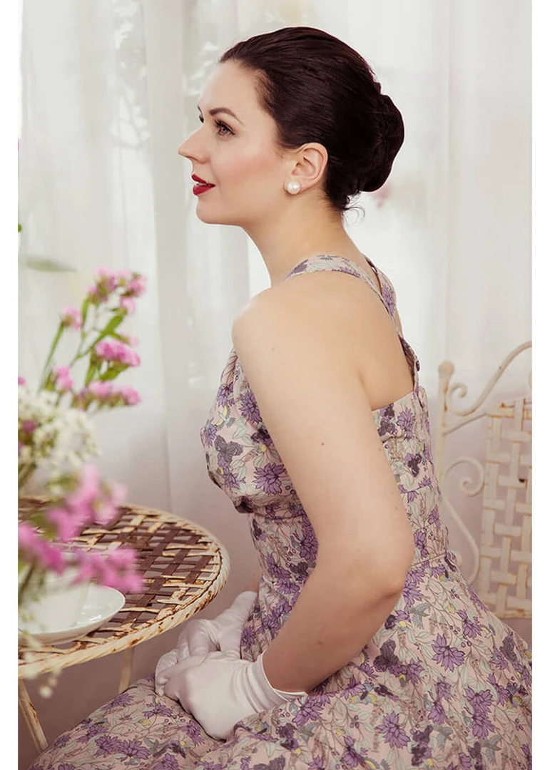 Miss Candyfloss Lirra Floral 50's Swing Dress Purple