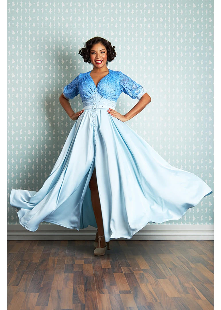 New In Miss Candyfloss Sacnite Lee 40's Maxi Dress Sapphire