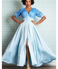 New In Miss Candyfloss Sacnite Lee 40's Maxi Dress Sapphire