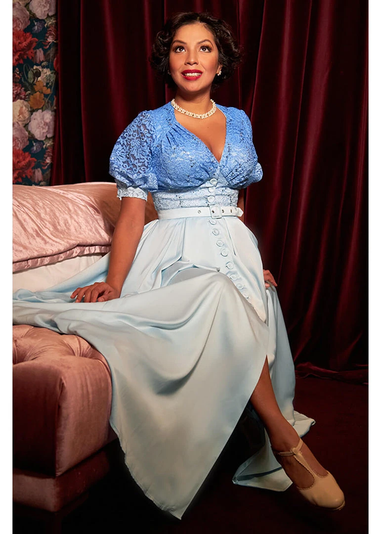 New In Miss Candyfloss Sacnite Lee 40's Maxi Dress Sapphire