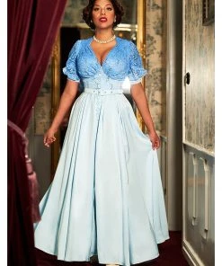 New In Miss Candyfloss Sacnite Lee 40's Maxi Dress Sapphire