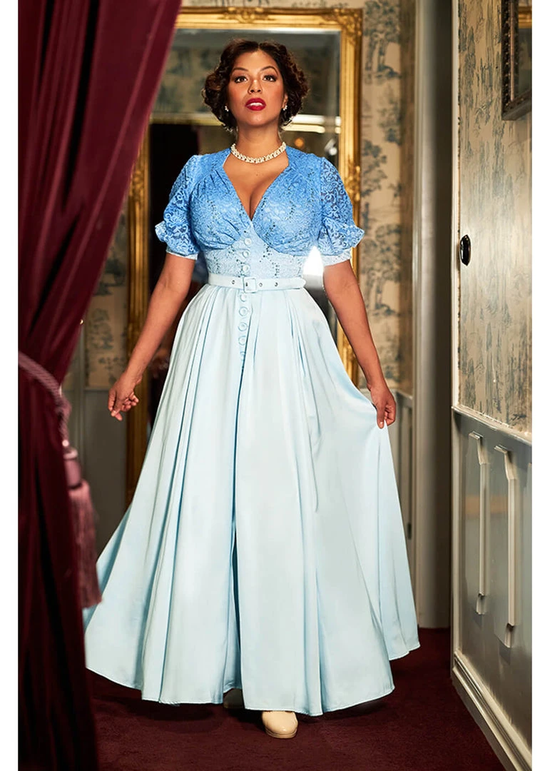 New In Miss Candyfloss Sacnite Lee 40's Maxi Dress Sapphire