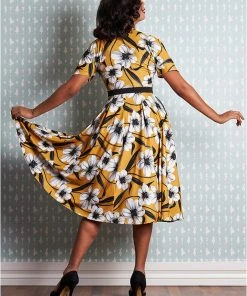 Miss Candyfloss Aslani 50's Floral Swing Dress Yellow New In