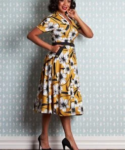 Miss Candyfloss Aslani 50's Floral Swing Dress Yellow New In