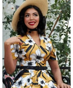 Miss Candyfloss Aslani 50's Floral Swing Dress Yellow New In