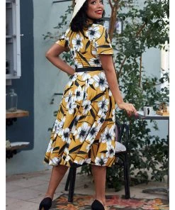 Miss Candyfloss Aslani 50's Floral Swing Dress Yellow New In