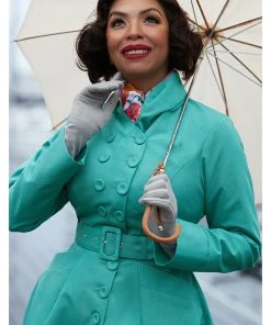 New In Miss Candyfloss Luelle Kat Water Resistant 50's Trenchcoat Teal