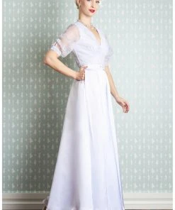 Miss Candyfloss Sabella May Lace 40's Maxi Dress Quartz White New In