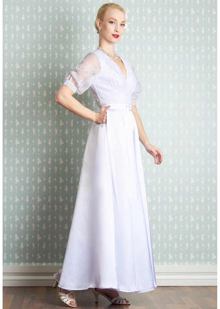 Miss Candyfloss Sabella May Lace 40's Maxi Dress Quartz White New In