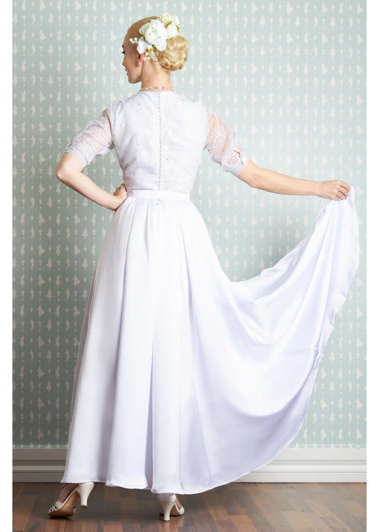 Miss Candyfloss Sabella May Lace 40's Maxi Dress Quartz White New In