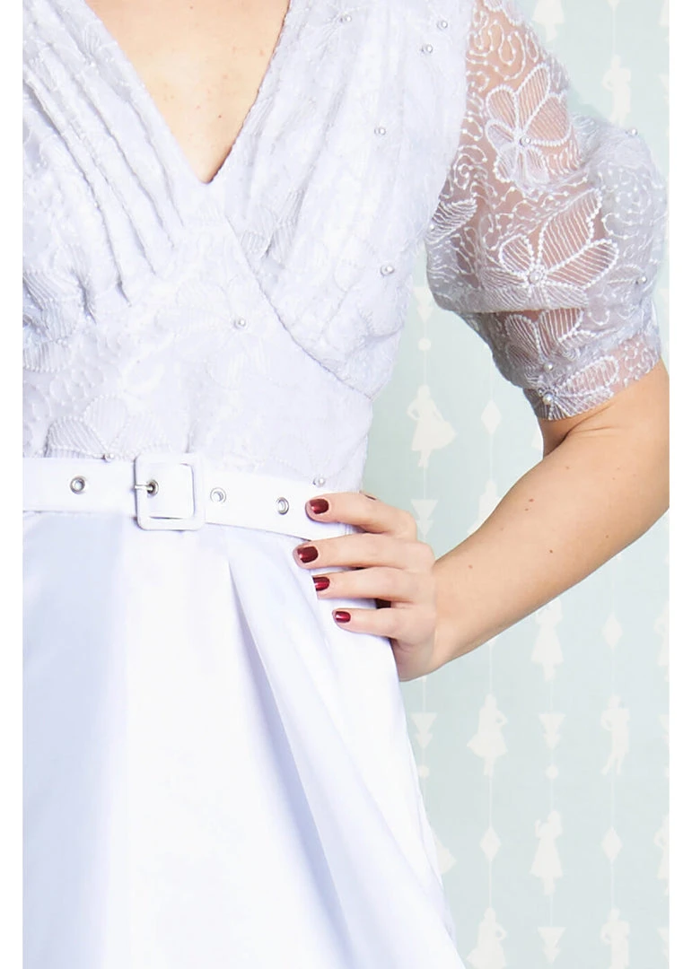 Miss Candyfloss Sabella May Lace 40's Maxi Dress Quartz White New In