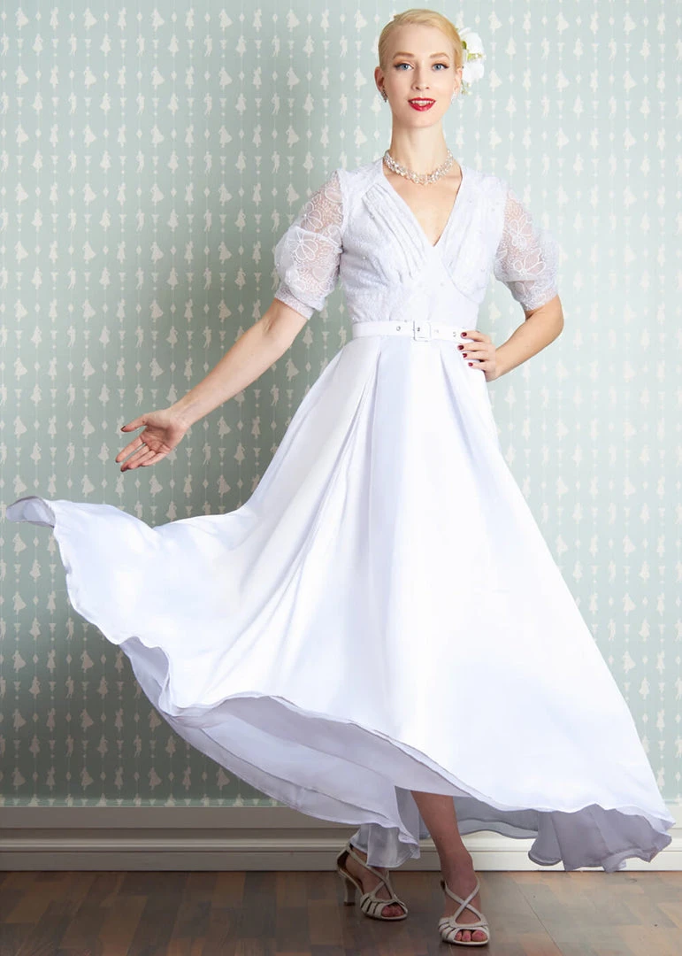 Miss Candyfloss Sabella May Lace 40's Maxi Dress Quartz White New In