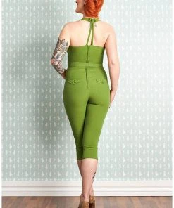 Miss Candyfloss Mitsy Gia 50's Halter Jumpsuit Green