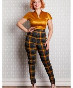 New In Miss Candyfloss Luca Tartan 50's Trousers Mustard