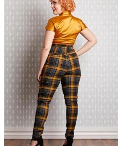 New In Miss Candyfloss Luca Tartan 50's Trousers Mustard