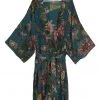 One Hundred Stars Eccentric Blooms Crepe Long Kimono Teal New In