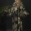 One Hundred Stars Iris Crepe Long Kimono Black New In