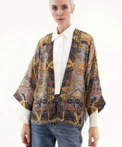 New In One Hundred Stars Decadent Short Kimono Grey