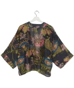 One Hundred Stars Eccentric Blooms Short Kimono Grey New In