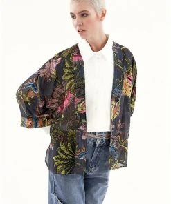 One Hundred Stars Eccentric Blooms Short Kimono Grey New In