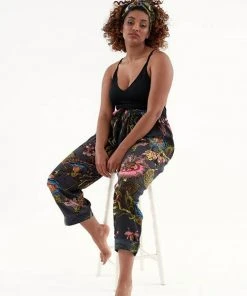 One Hundred Stars Eccentric Blooms Crepe Trousers Charcoal Grey New In