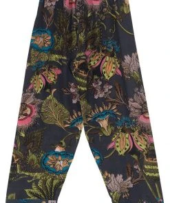 One Hundred Stars Eccentric Blooms Crepe Trousers Charcoal Grey New In